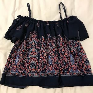 navy floral off the shoulder crop top